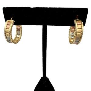 Flat Hoop Pierced Earrings in Tri-Color 14 Karat Gold - EUC